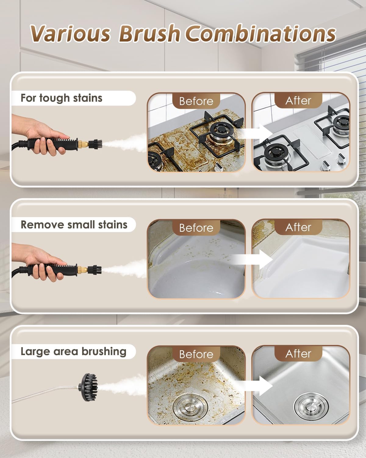 Handheld Steam Cleaner Touch Panel 2500W High Pressure Steamer for Cleaning Grout Tile Portable Steamer for Car Auto Home Small Power Cleaning Steamer with Drain Hole (White)
