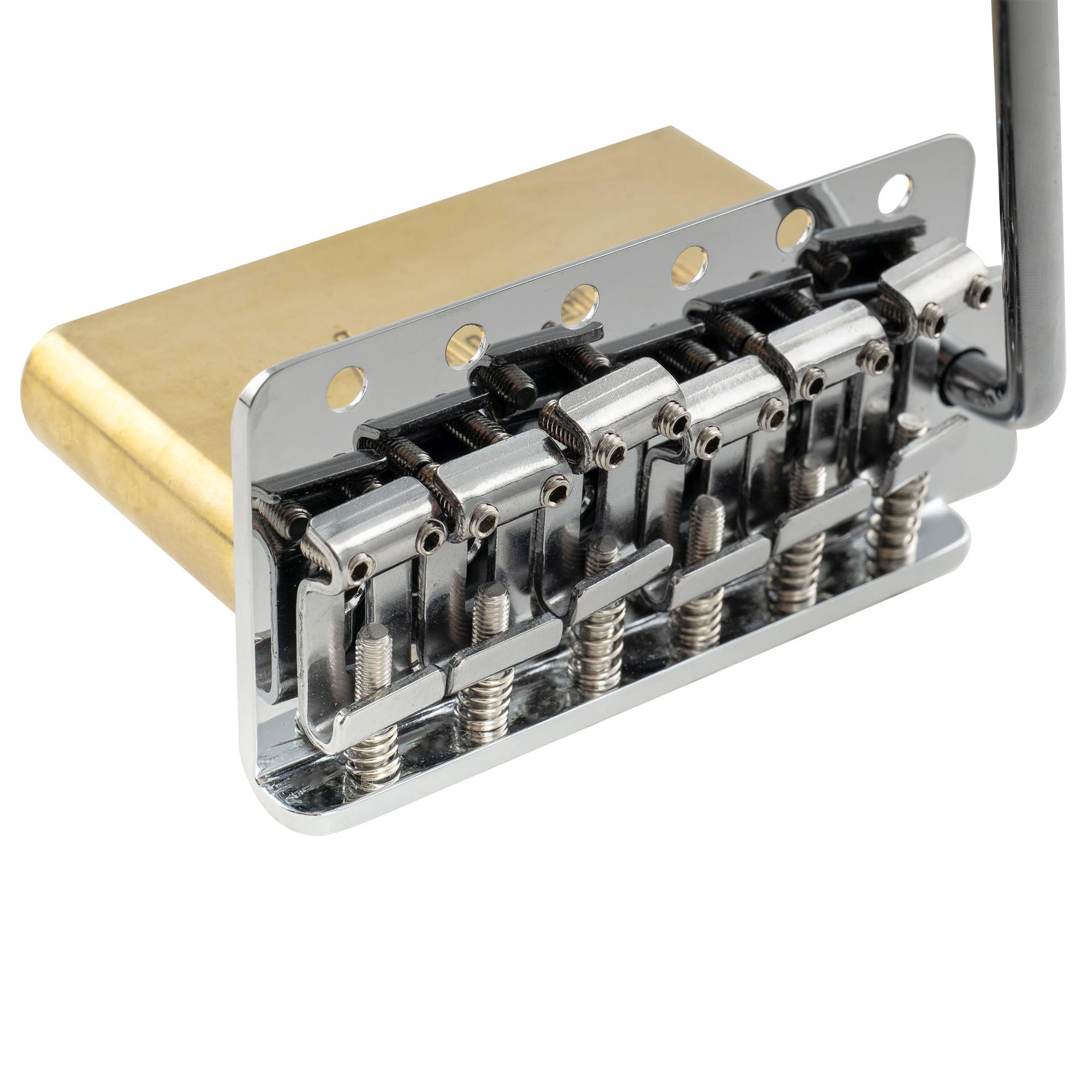 Musiclily Ultra 56mm 6-Punkt ST American Vintage Tremolo Bridge Steg mit Gebogenen Stahl Saitenreiter 42mm Messingblock für Strat Style E-Gitarre, Chrom