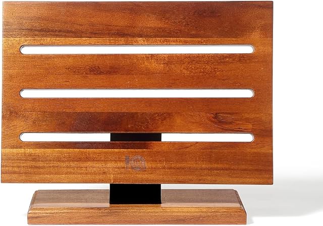 MITSUMOTO SAKARI Japanese Acacia Wood Storage Knife Block,Enhanced Double-Sided Magnetic Strip Wooden Knife Holder, Kitchen Magnetic Knife Holder