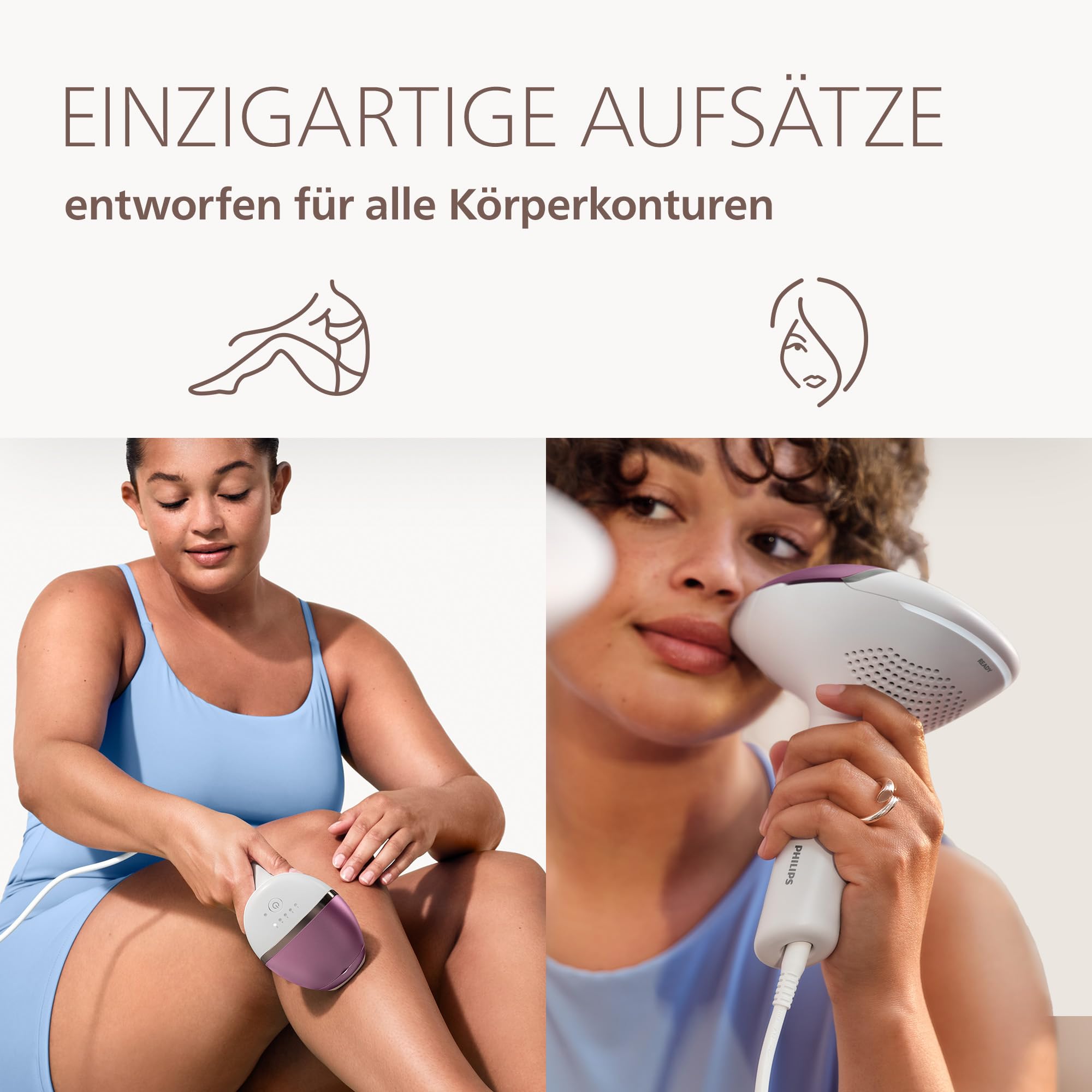 Philips Lumea 8000 IPL-Haarentfernungsgerät - Alternative zur Laser-Behandlung im Salon, einfache Anwendung zu Hause, Sicherheit nach medizinischen Standards, 2 Aufsätze: Körper und Gesicht, BRI934/00