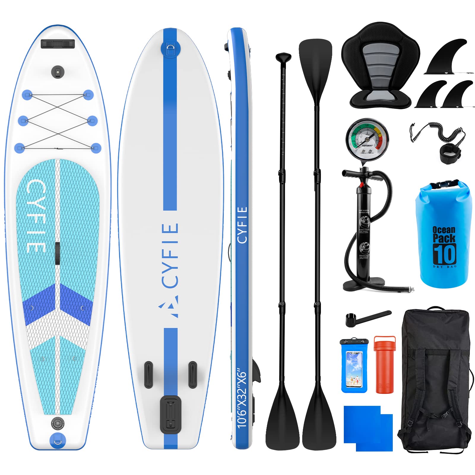 CYFIE Tabla Paddle Surf Hinchable 320 x 81 x 15 cm, Tabla de Surf de Remo, Accesorios Completos con Bomba, Asiento, Mochila,Correa,Bolsa Impermeable, Tabla Sup Capacidad de Carga de 150 kg