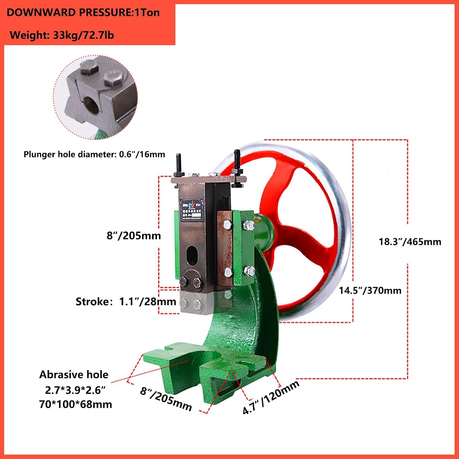 Cast Iron Metal Stamping Press, 1 Ton Heavy Duty Handwheel Press, Precision Handwheel Arbor Press, Tabletop Arbor Press for Stamping, Bending(1ton)
