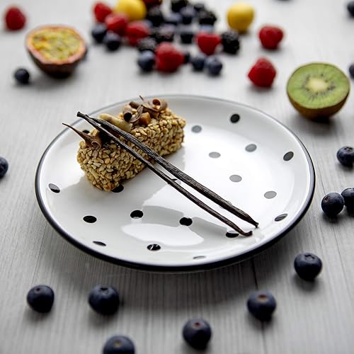 City to Cottage Plato lateral hecho a mano de cerámica blanca y negra esmaltada con lunares de 7.9 pulgadas, plato de postre, vajilla de cerámica