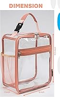 Vista 3 de Lonchera transparente, reutilizable, bolsa transparente para el trabajo, picnic, control de seguridad (pequeña), color rosa