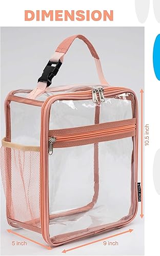 Miniatura 3 de Lonchera transparente, reutilizable, bolsa transparente para el trabajo, picnic, control de seguridad (pequeña), color rosa