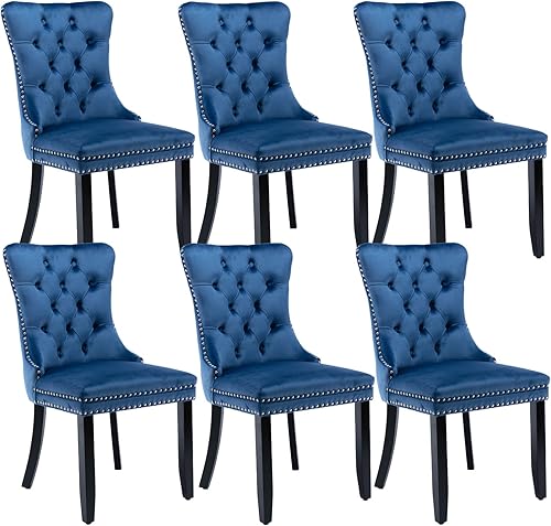 Miniatura 54 de Juego de 4 sillas de comedor de terciopelo beige, sillas tapizadas modernas para comedor con respaldo capitoné y acentos de madera, patas curvas de