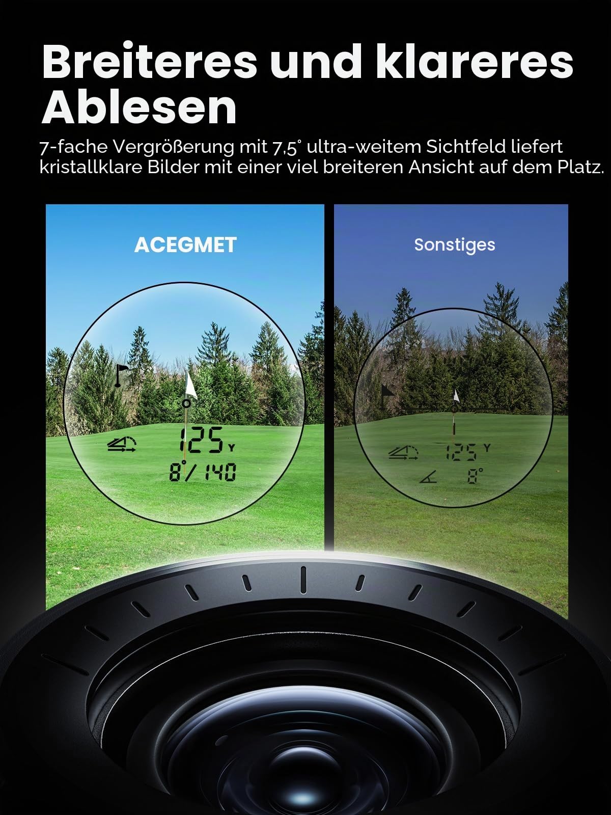 ACEGMET Golf-Entfernungsmesser mit Ball-to-Pin&Neigungsfunktion–1300 yd Laserdistanzmesser, Hybrid-Akkuaufladbar, 0,1s Flaggenverriegelung Vibration,7x Vergrößerung,Rot-Schwarz-Display, Magnetfunktion