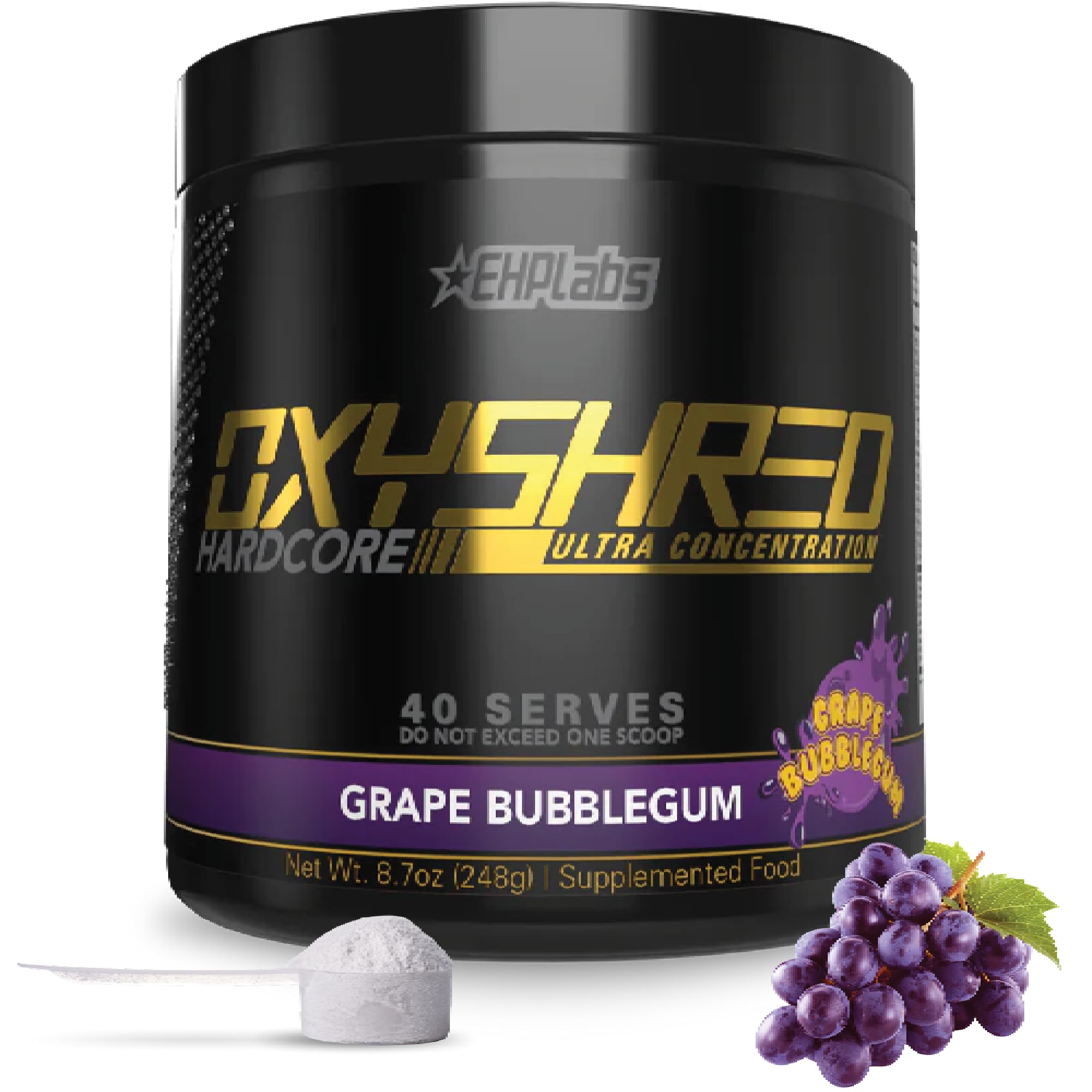 OxyShred Hardcore Super Dosed Pre Workout Powder - Preworkout Powder with L Glutamine & Acetyl L Carnitine, Energy Boost Drink - Grape Bubblegum, 40 Servings