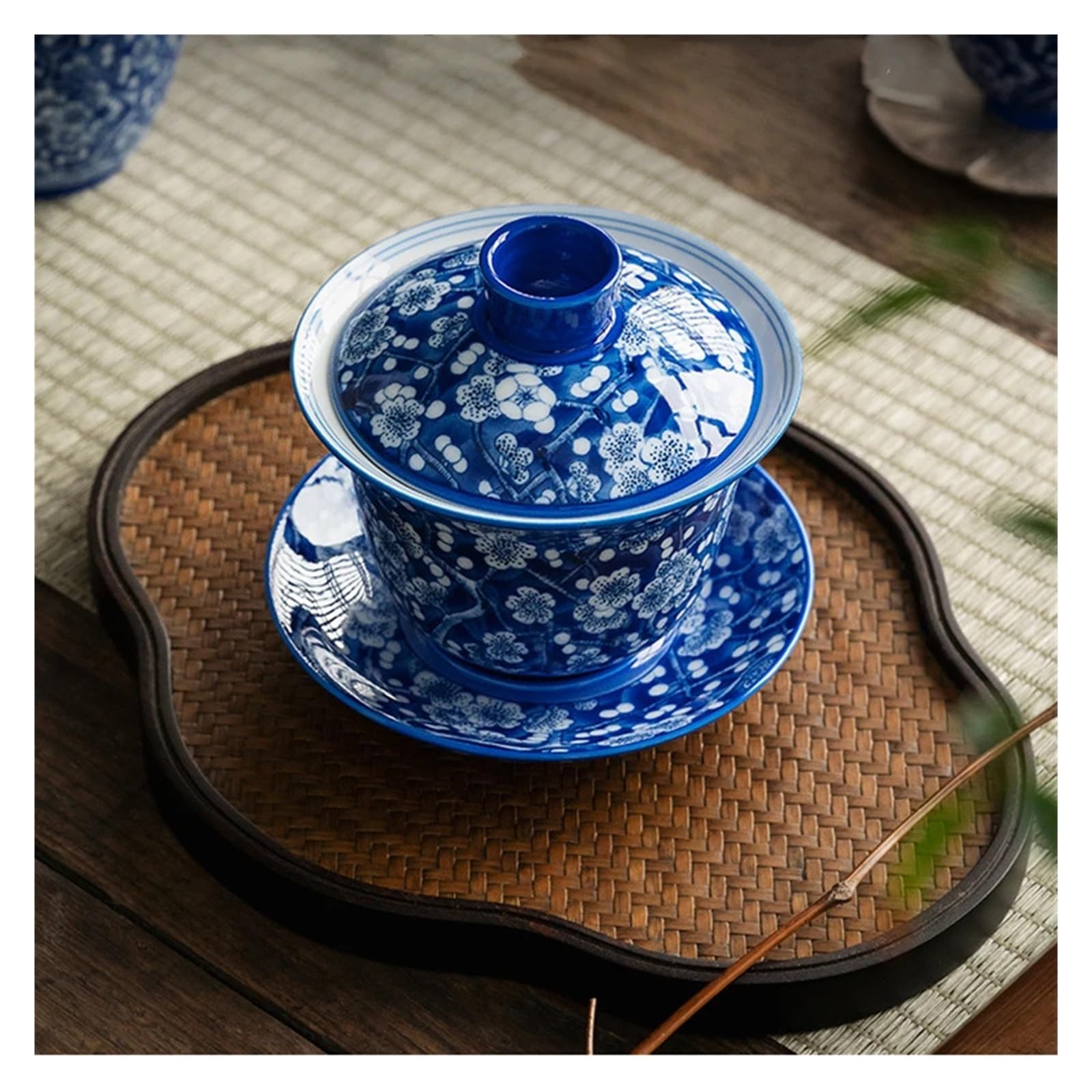 185ml Duża Śliwkowo-niebieska I Biała Gaiwan Na Herbatę Ceramiczna Waza Teaware Cup Chińskie Miseczki Vintage Chawan Zestaw Do Ceremonii Herbacianej Elegancja Jest Ponadczasowa(Gaiwan)