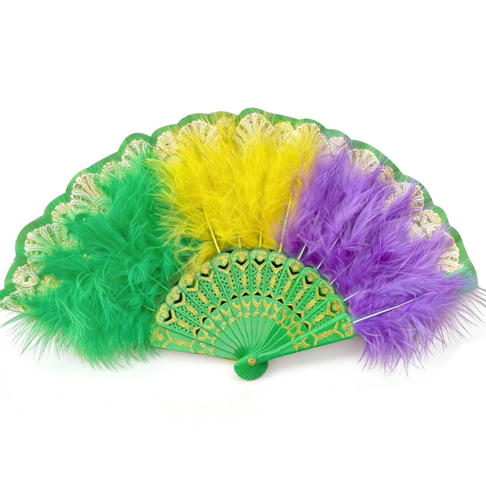 Kangnice Feathered Hand Fan Embroidered Feathered Fan Handheld Folding Fanning for Costume Dancing Photoshoots Wedding Decors Foldable