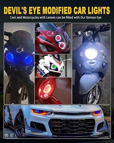 Miniatura 7 de Demon Eye Devil AngelEyes RGB Halo Anillos para coche motocicleta 2.5/2.8/3.0 pulgadas, lentes de proyector luz decorativa DRL luz intermitente de
