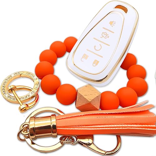 FONNUY Funda inteligente para llavero Chevy Chevrolet Equinox Malibu Cruze Tahoe Camaro Traverse Blazer Volt Bolt 5 botones dorado blanco naranja
