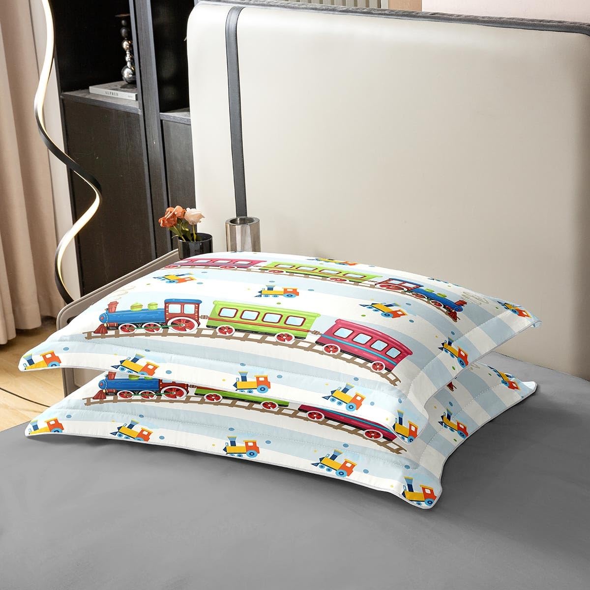 Loussiesd Zug 100% Baumwolle Bettwäsche Set 135x200cm Auto Vehies Drucken Bettbezug Set Nette Züge Betten Set für Kinder Bettwäsche Ultra Weich Raum Dekor Bettbezug Reißverschluss Verschluss