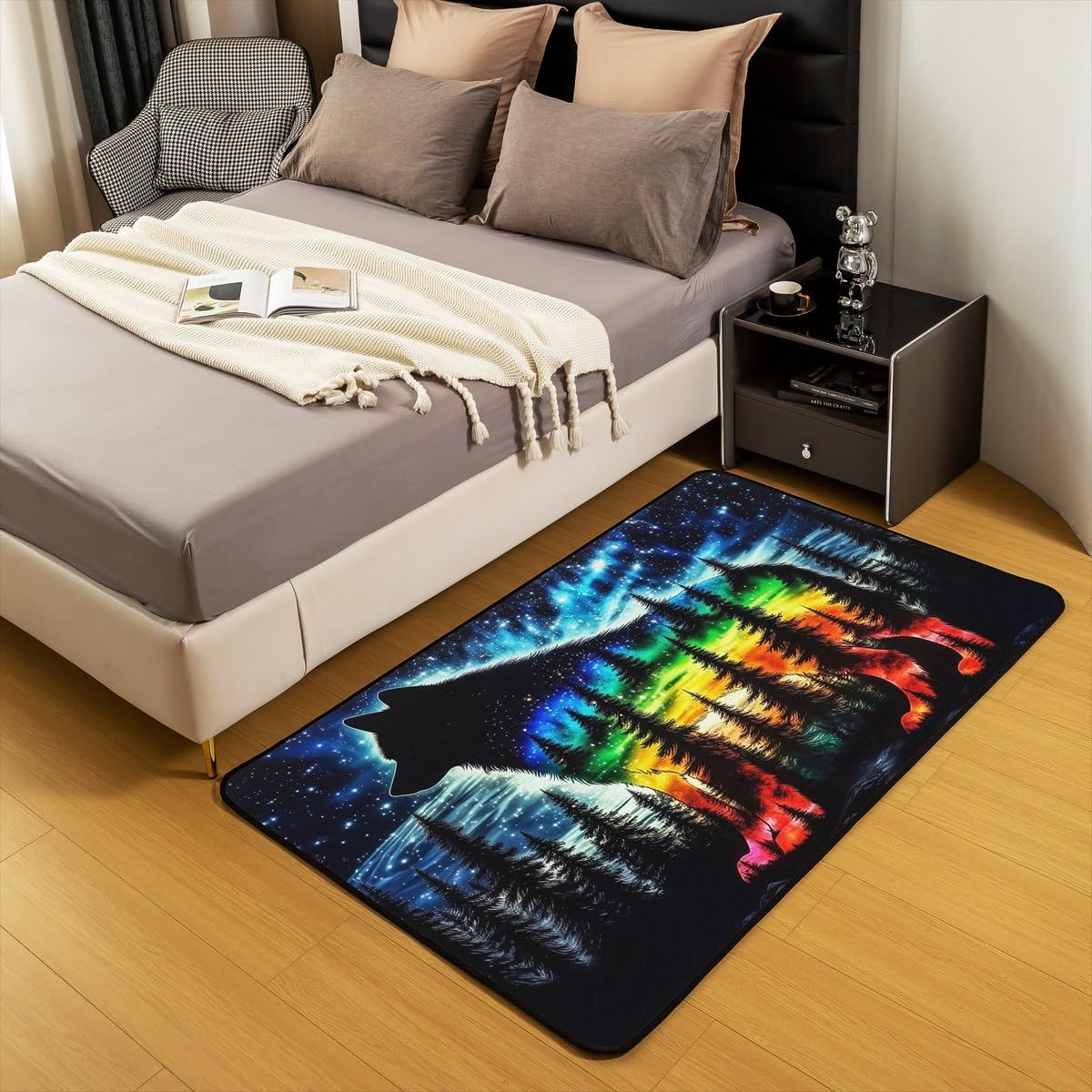 jejeloiu Wolf Living Room Rugs for Bedroom for Kids Boys Girls Wolves Howling Indoor Floor Mat Area Rug 5x7 Animal Wolves Decor Carpet Mountain Moon Wolf Bedroom Decor Soft Non-Slip