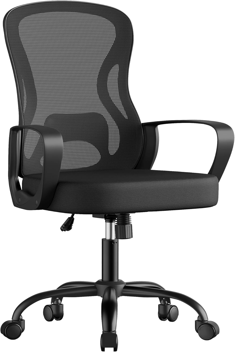 SONGMICS Ergonomic Office Chair, Mesh Swivel Desk Chair with Lumbar Support, Rocking Function, Armrests, for Home Office, Bedroom, Ink Black OBN043BH03