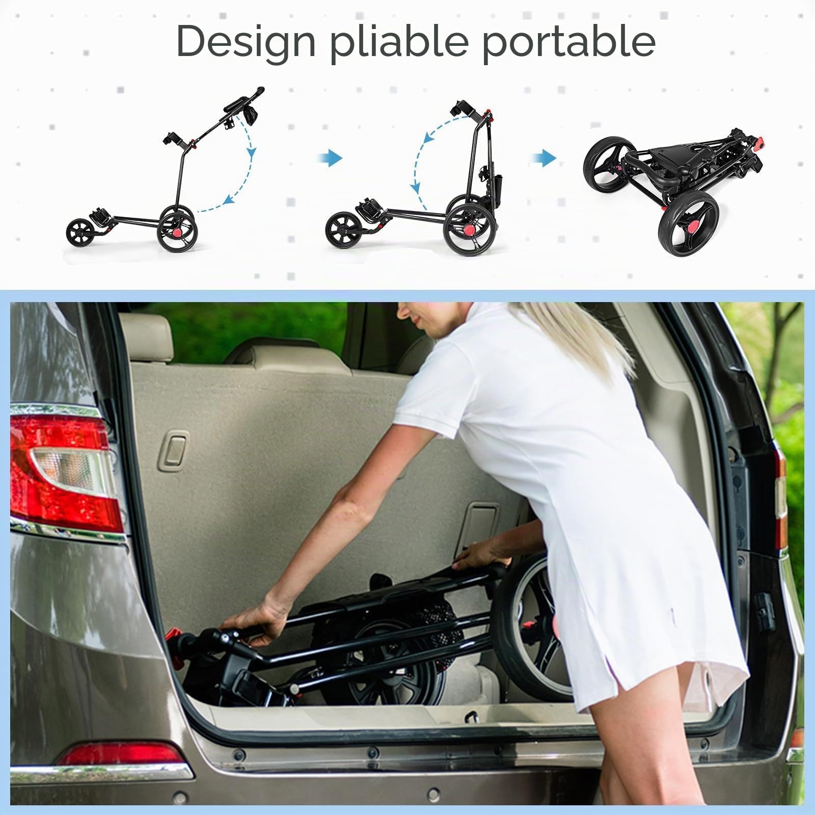 FANTASK Golftrolley Chariot de Golf Adulte Unisexe, Noir, 91,5 x 60 x 129,5 cm (L x B x H)