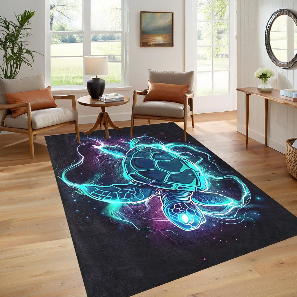 Sea Turtle Rugs for Boys Bedroom - Green Turtle Area Rugs for Kids, Ocean Rug Animals Theme Pattern Boys Bedroom Decor Living Room Classroom 2.5x4 Feet