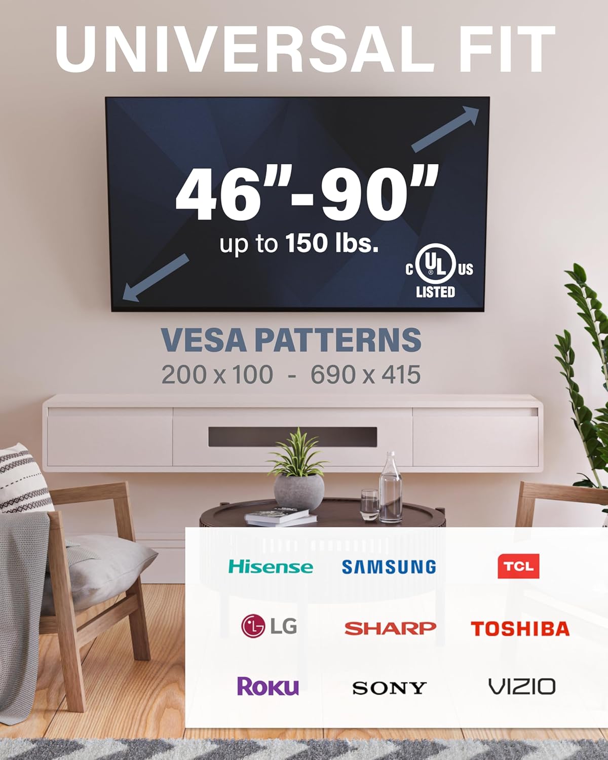 SANUS Tilting TV Wall Mount for 46" - 90” TVs or 150lbs - Premium Tilt Mount w/Universal Fit - Smooth 5.7" Extension Allows for Cable Management - Includes Hardware & Drill Template for Easy Install - Image 4