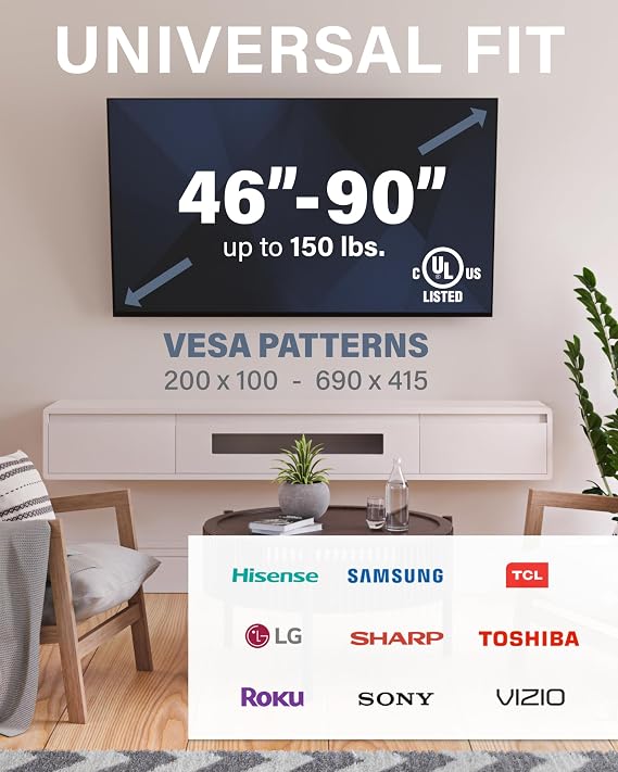 SANUS Tilting TV Wall Mount for 46 - 90 TVs or 150lbs - Premium Tilt Mount w/Universal Fit - Smooth 5.7 Extension Allows for Cable Management - Includes Hardware & Drill Template for Easy Install