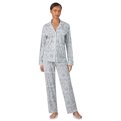 Lauren Ralph Lauren Knit Long Sleeve Notch Collar Long Pant Pajama Set Women