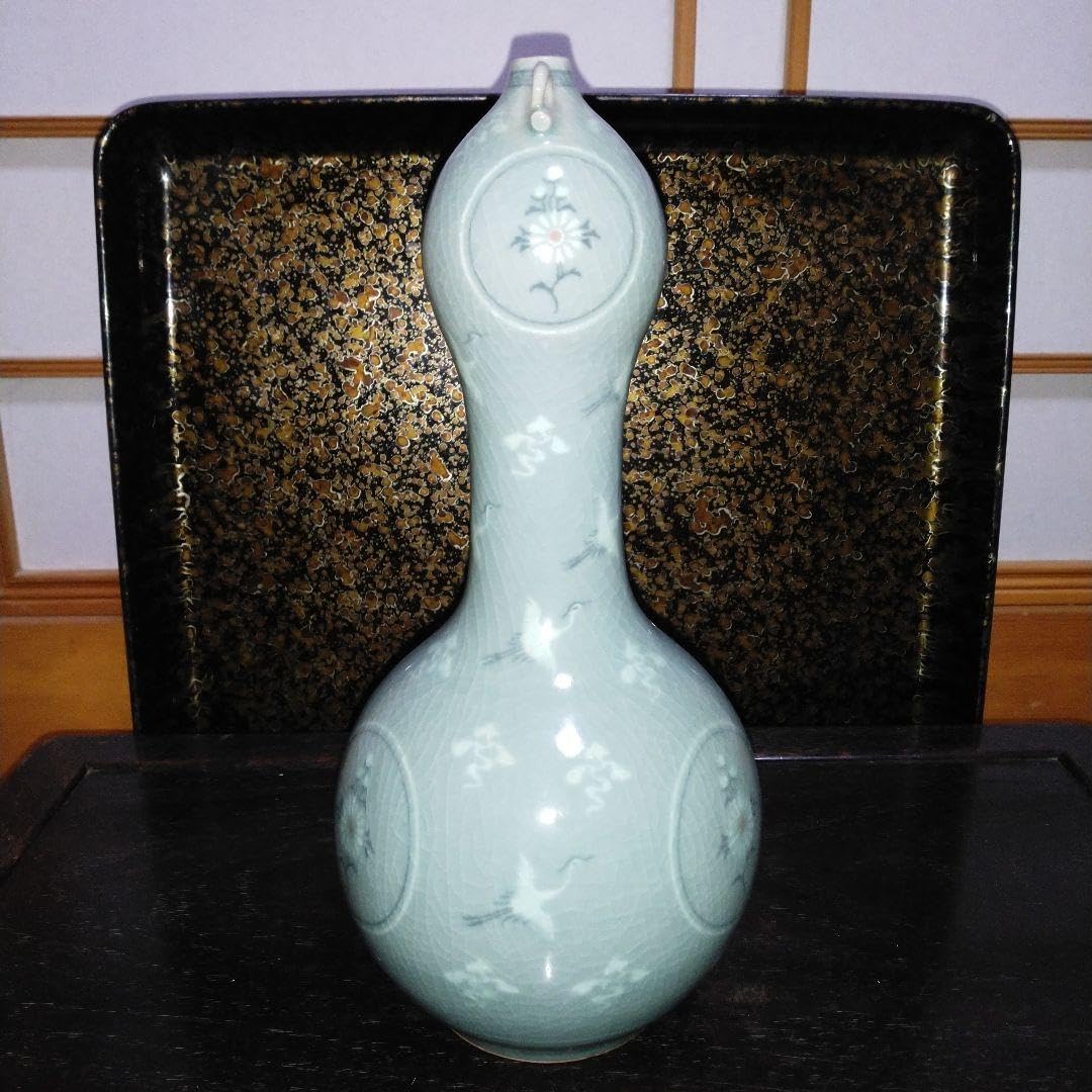 高麗磁器青磁花瓶鶴雲文