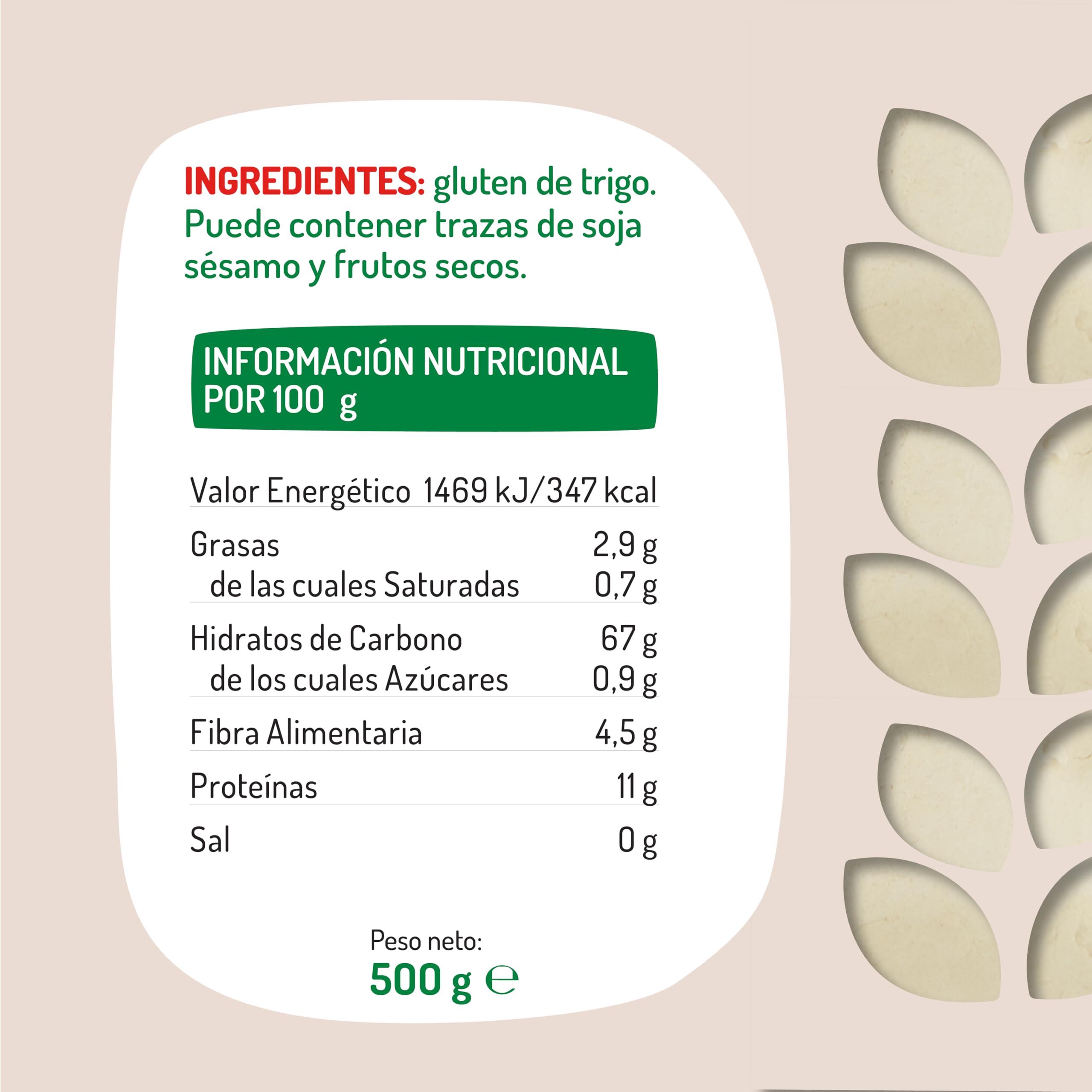 El Granero Integral Gluten de Trigo 500 g Alto Contenido en Proteínas y Fibra