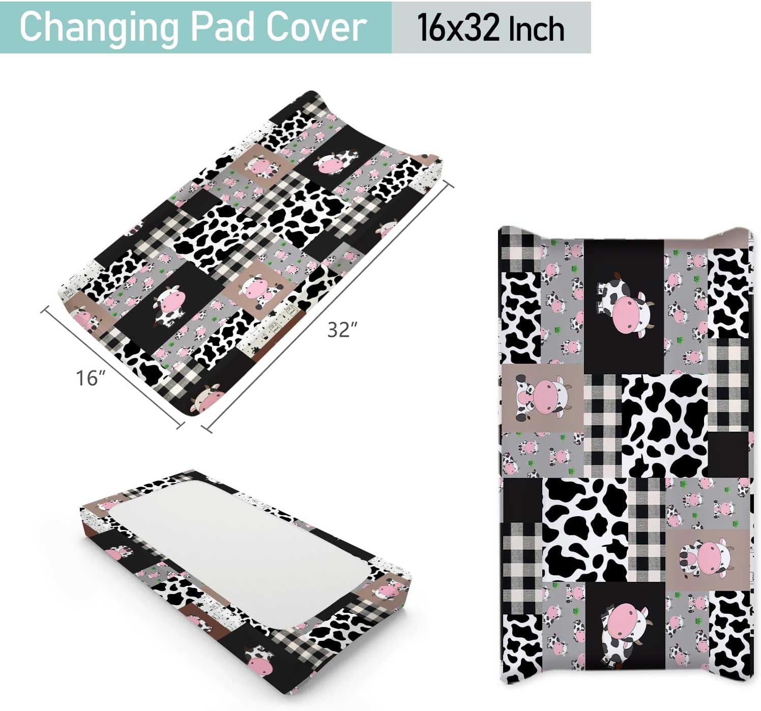 Custom Name Baby Crib Bedding Sets for Boys Girls, 3 Piece Personalized Cute Cow Minky Dot Blanket, Fitted Sheet, Baby Changing Pad Cover