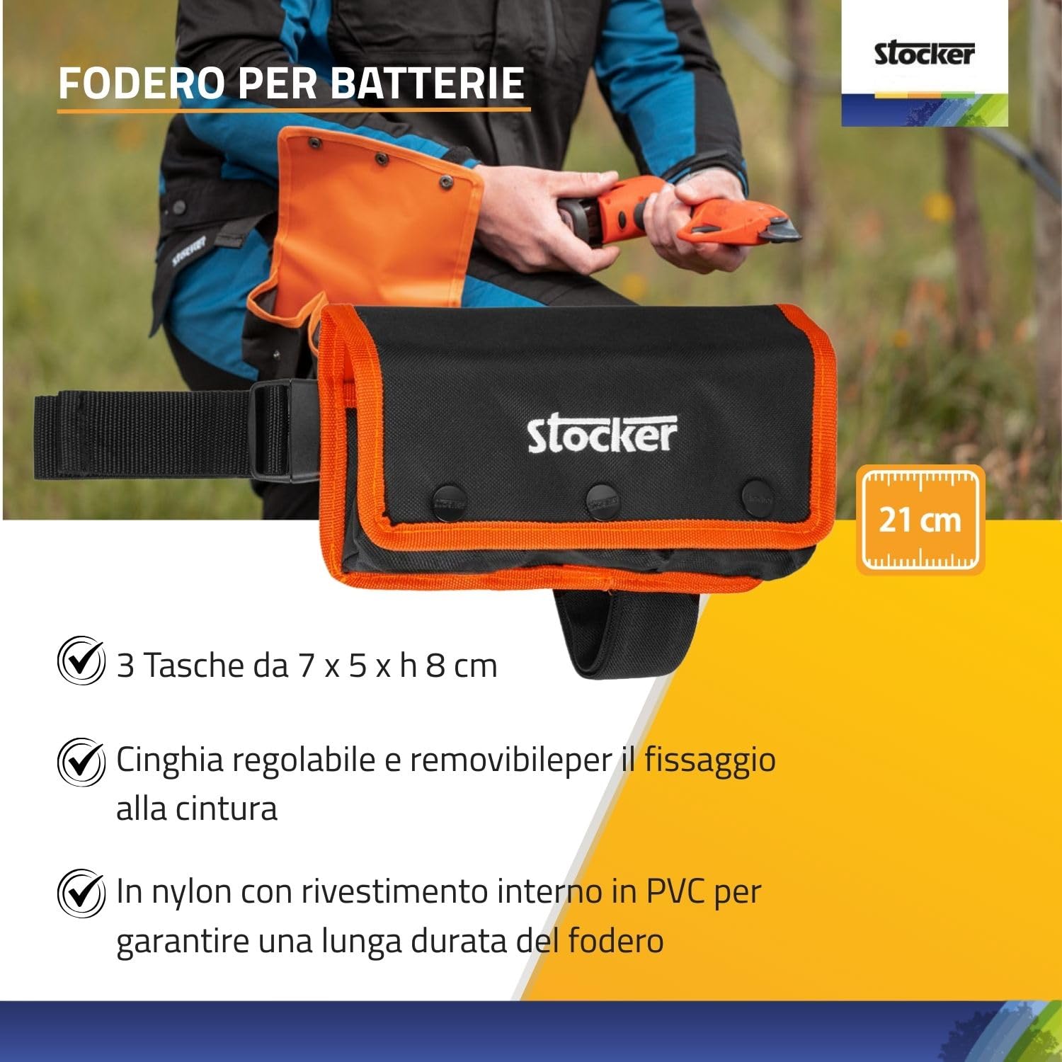 STOCKER - Kit 2 Batterie Fast Charge 21V 4Ah, Ricarica 70 Min, Compatibili Attrezzi Linea Power 21V, Sistema Fast-Click in con LED Stato Carica