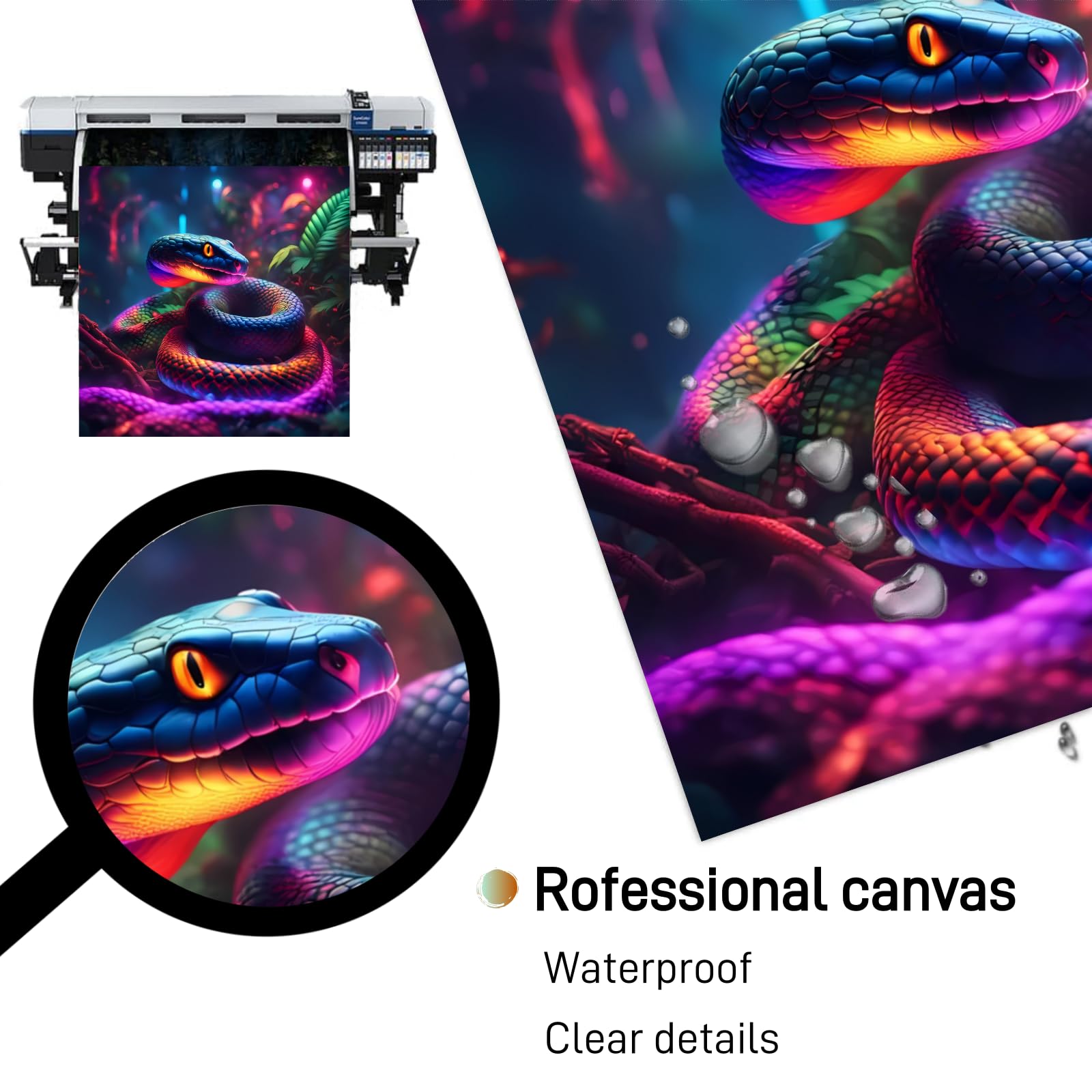 Snake Canvas Wall Art - Trippy Black Light Poster Unframed 12x12 Inches