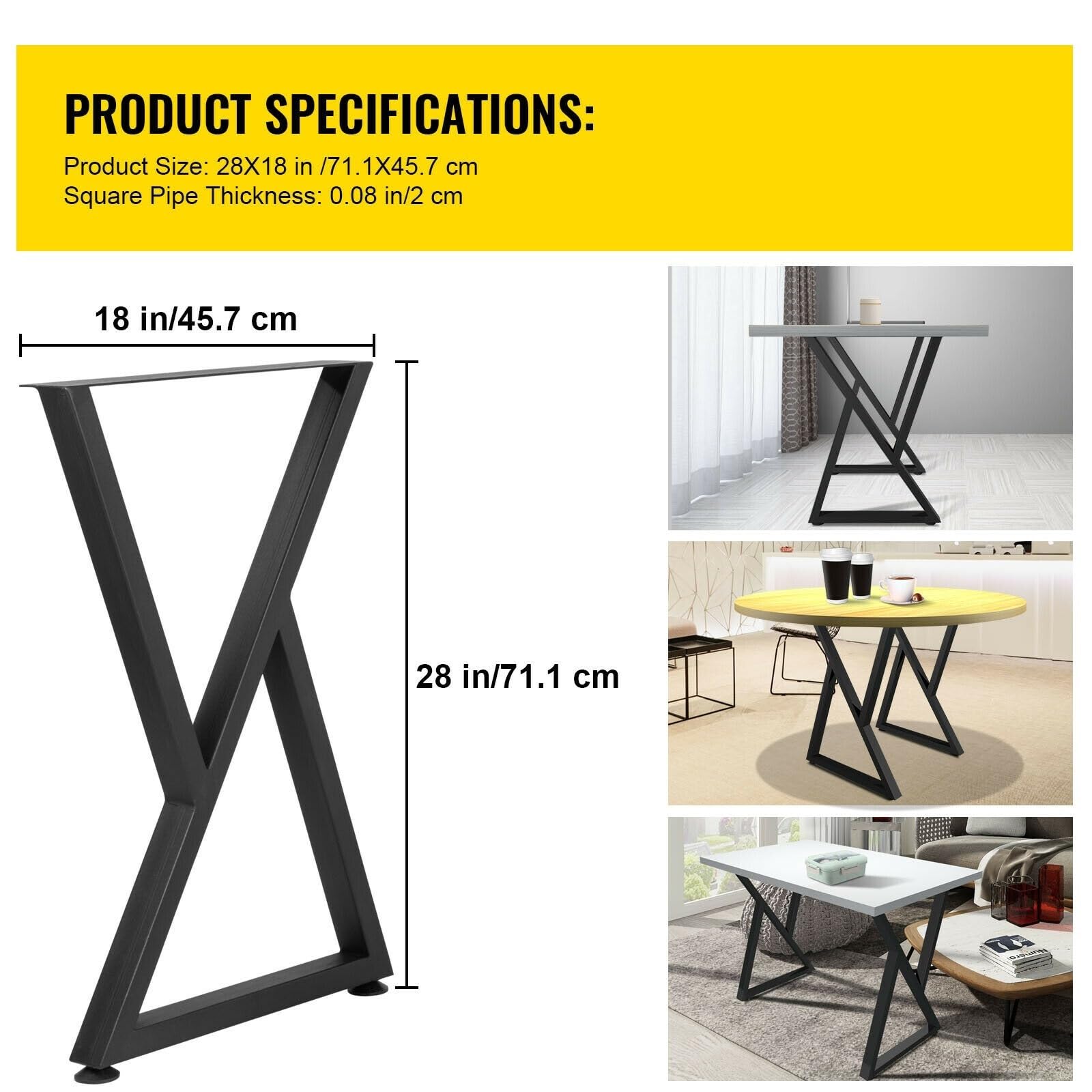 Gambe da Tavolo in Metallo 2PCS 28X18quot; Gambe for scrivania a Forma di Z Gambe for Tavolo da Pranzo in Ferro battuto for Tavolo da Pranzo tavolino da caffè casa Fai da Te Nero