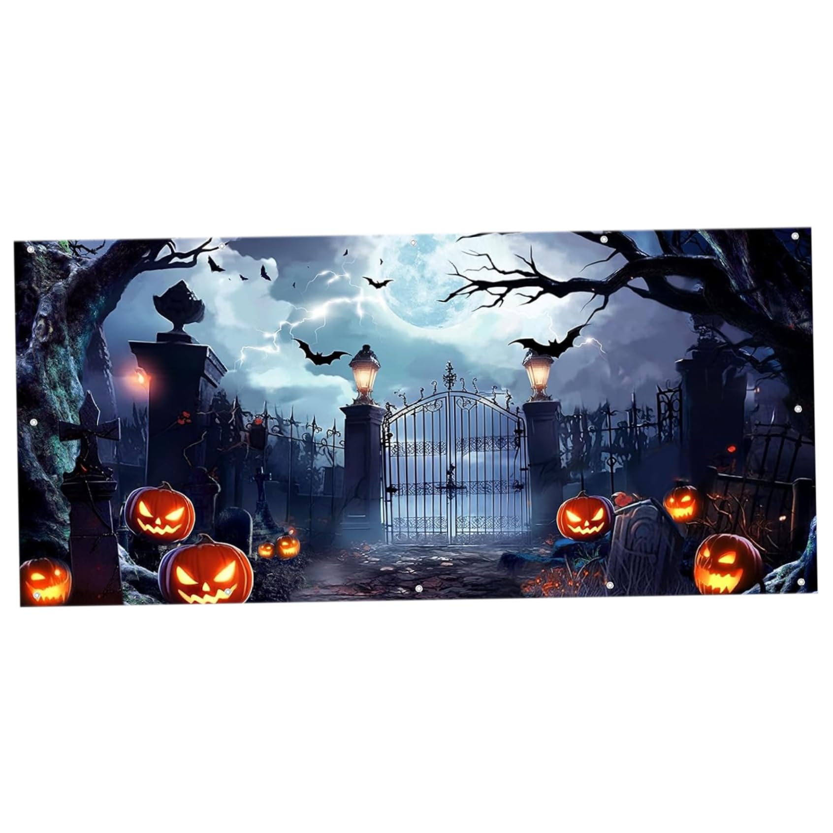 Veesper Halloween Garage Door Decorations 13x6ft Large Horror Backdrop Banner Hanging Garage Door Cover Spooky Halloween Party Outdoor Decorations, Wall Style 1