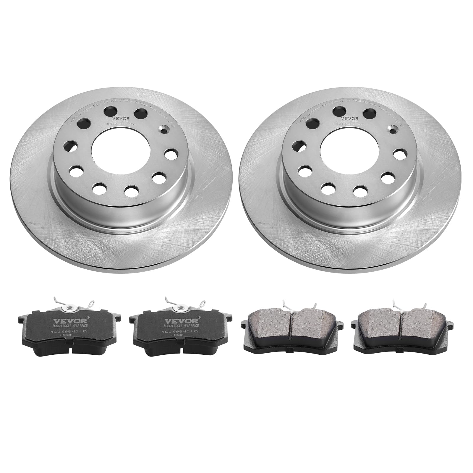 VEVOR Kit Freno Posteriore Compatibile 252,8 mm Dischi Freno 7,75 kg con Audi A3 (8P), VW Golf 5 6, Seat LEON, SKODA OCTAVIA, ALTEA, Kit di Sostituzione Pastiglie Freno in Ceramica, Rotori Posteriori