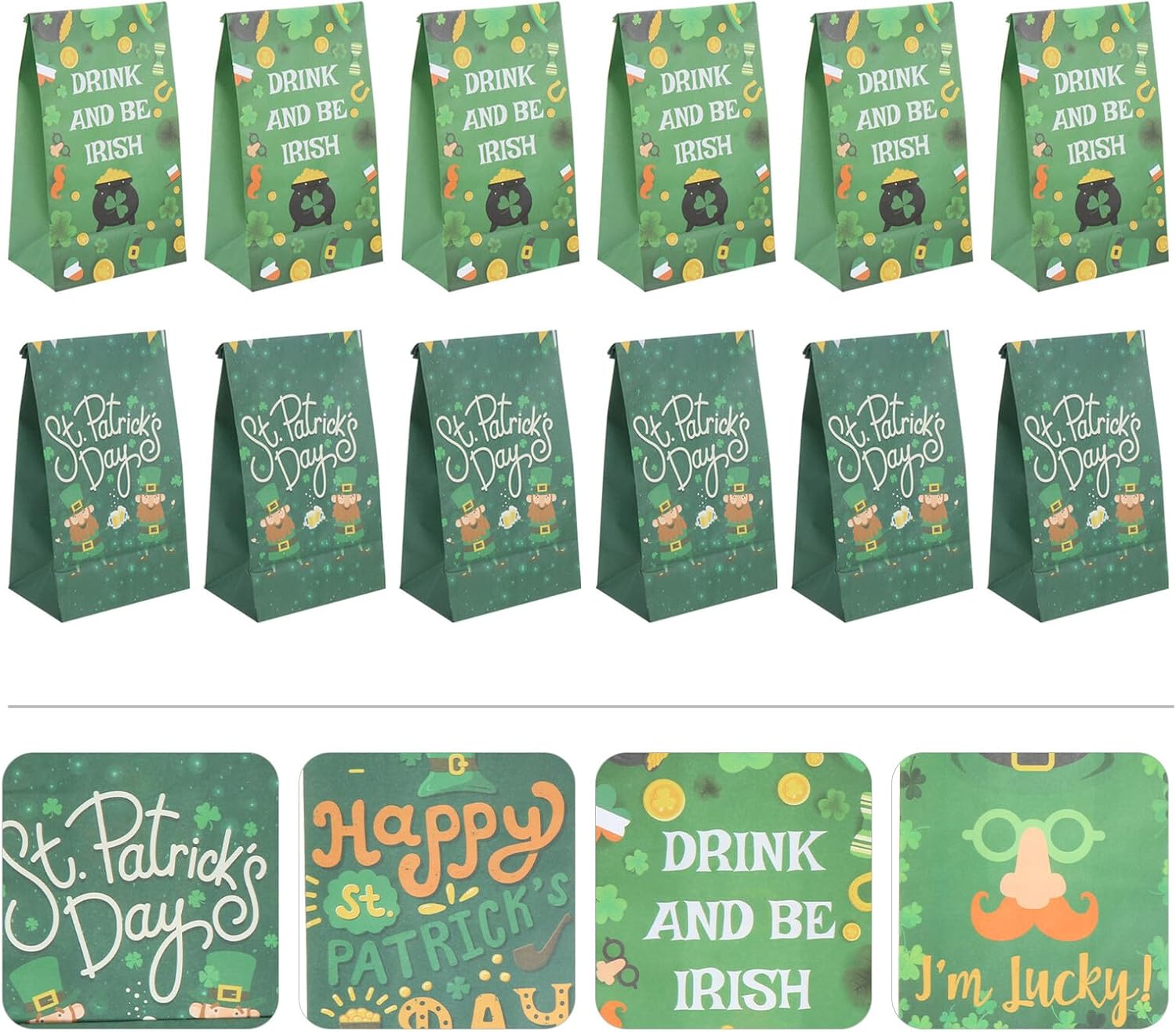 St Patrick’s Day Baking Wrapping Paper Bags with Stickers 12pcs Set Food Storage Pouch Candy Treats Bags for Party