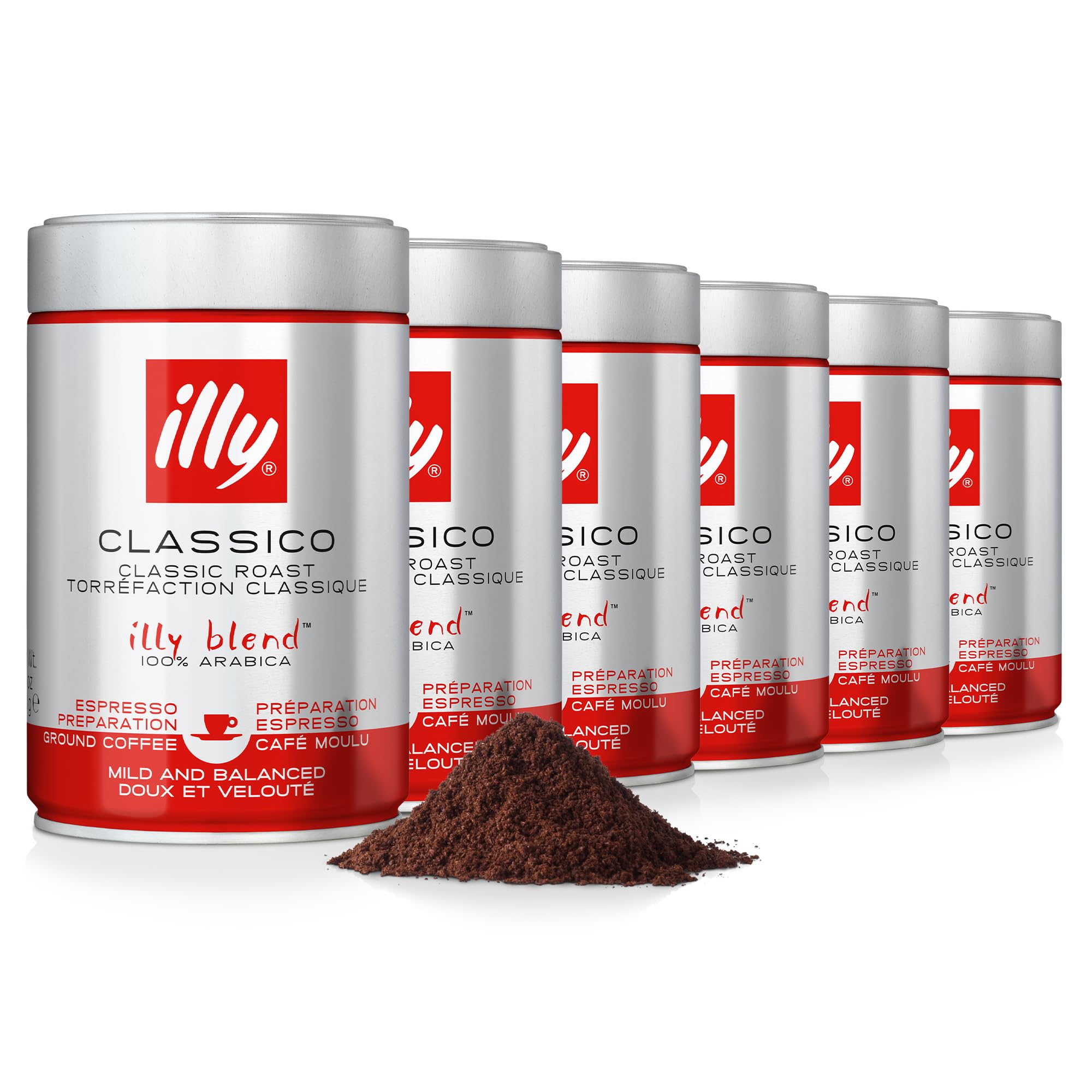 illy Classico Ground Coffee, Medium Roast, 100% Arabica, Suitable for Espresso, Moka Pot, Cafetiere & Filter Coffee, 250g x 6