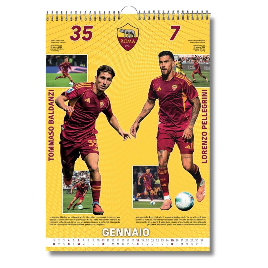 EURO PUBLISHING Calendario da Parete Verticale Roma 2026+ Tris Braccialetti in Silicone - Prodotto Ufficiale - cm 29x42
