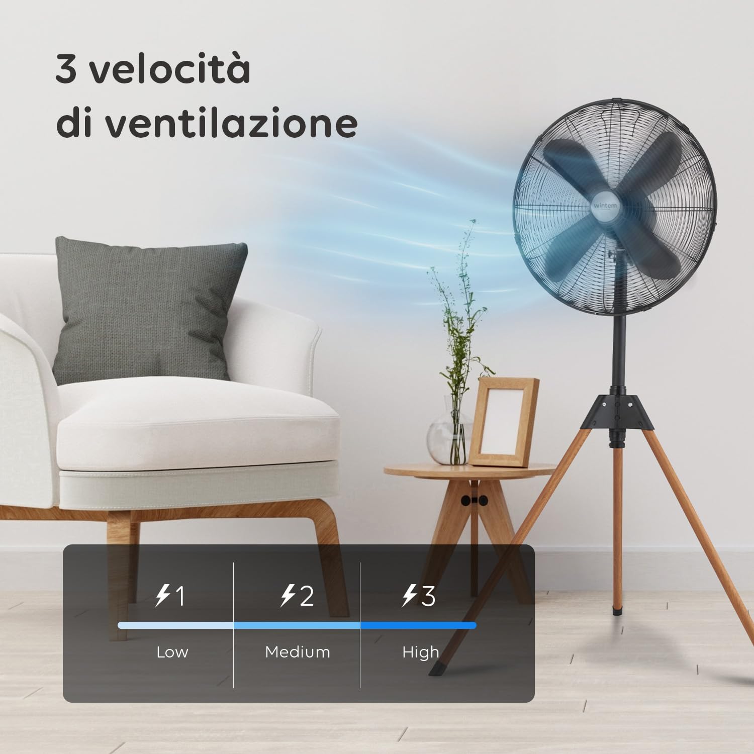 Avilia Ventilatore a Piantana Silenzioso con Treppiedi Richiudibile e Stabile 50W - 3 Velocità Ideale per Adattarsi ad Ogni Esigenza e Rinfrescarsi in Gioranate Calde - Altezza della Testa Regolabile