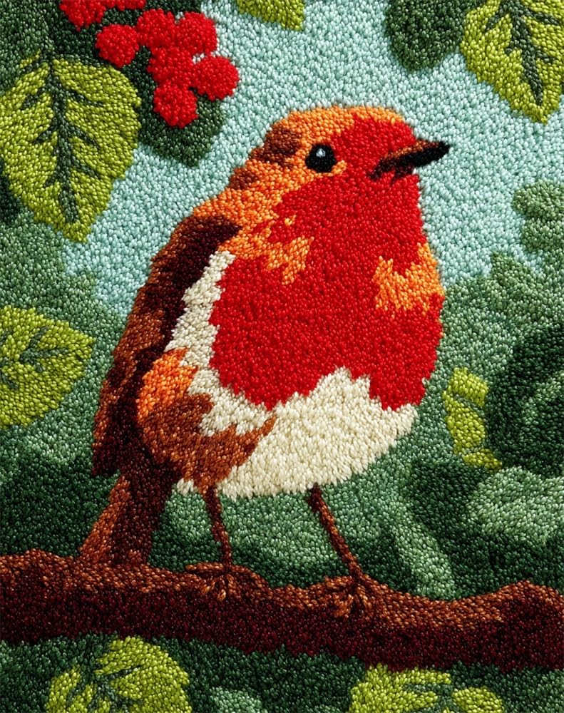FWRTYCB Latch Hook Rug Kits,Robin on a Tree Branch