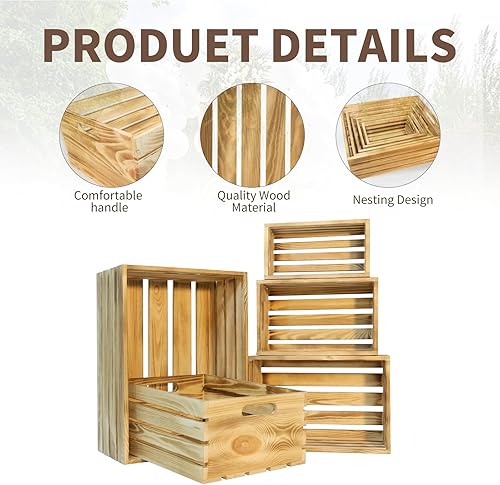 Miniatura 3 de 5 cajas decorativas de madera para exhibición, cesta de madera grande de granja de 5 tamaños para contenedores de almacenamiento y decoraciones,