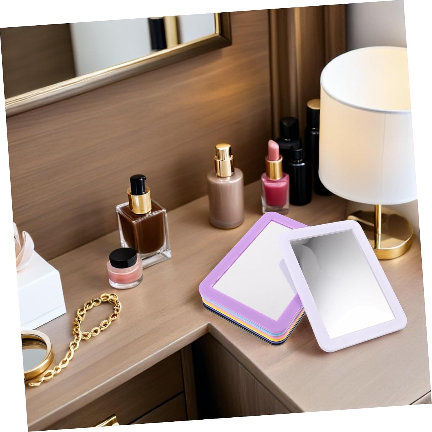 Garneck 7pcs Magnetic Locker Mirror for 7x5 Inch Rectangular Shatterproof Mirrors with Plastic Frame Portable Safety for Lockers Home Bathroom Bedroom
