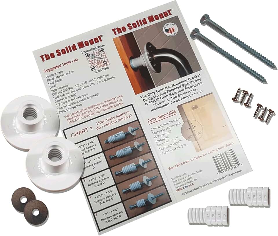 Solid Mount Grab Bar Mounting Kit for Fiberglass