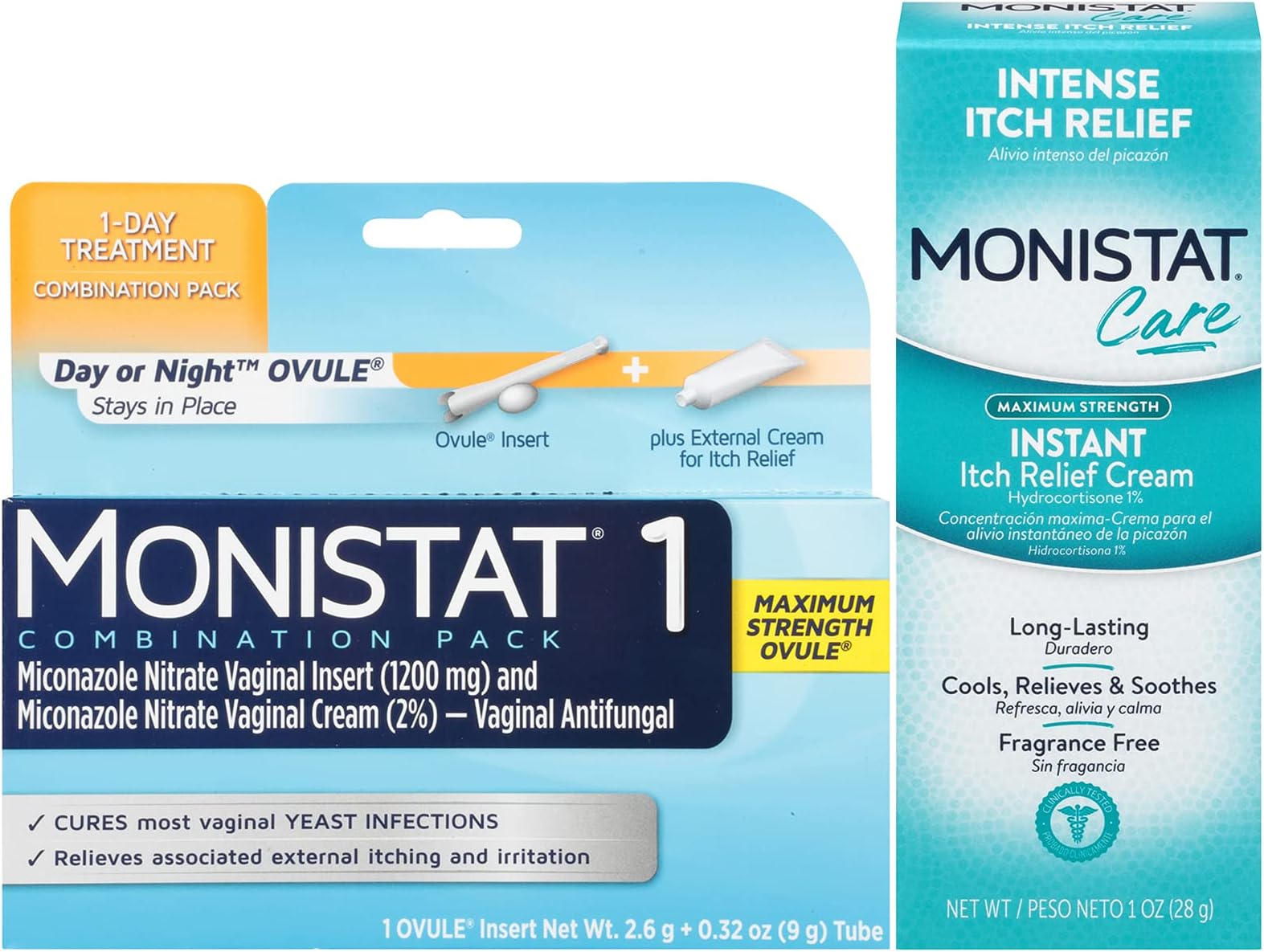 Monistat 1 Day Yeast Infection Treatment Combination Pack with Instant Itch Cream