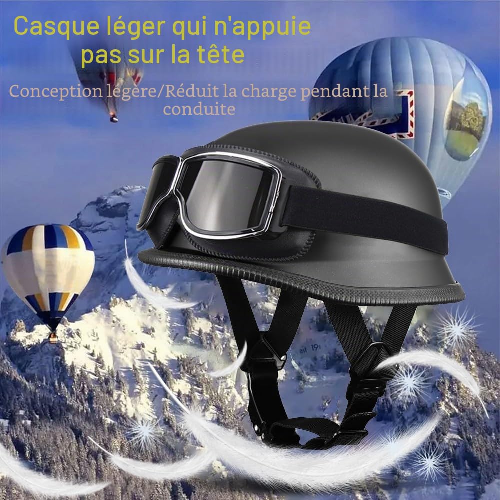 Casque Moto Vintage Casques Jet, Casque Allemand Moto Ouvert Adulte Demi, ECE Homologué, Demi Casque de Moto avec Boucle Réglable Dégagement Rapide, pour Cruiser Chopper Casque