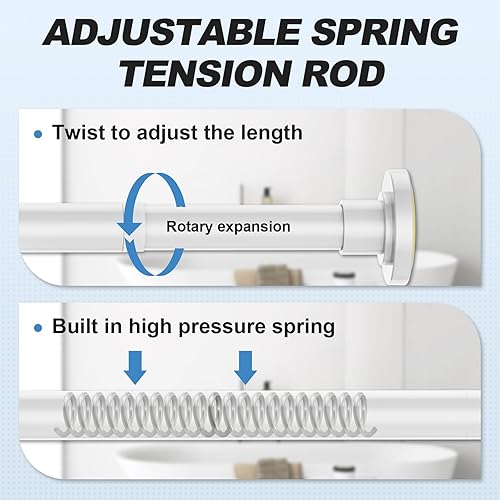 Miniatura 2 de Barra de cortina de ducha blanca de 31 a 80 pulgadas, barra telescópica de acero inoxidable ajustable de 1 pulgada de diámetro, fácil de instalar,