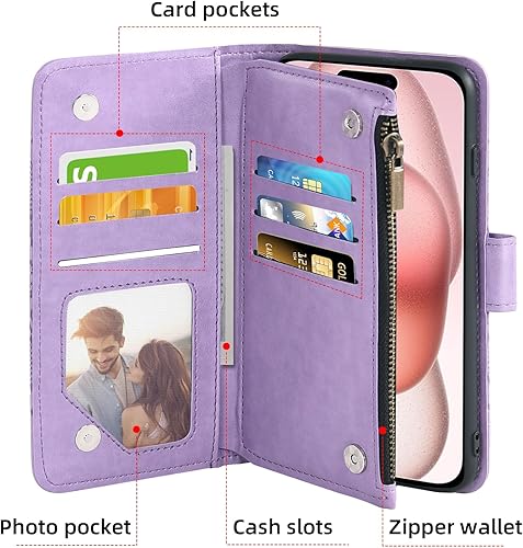 Miniatura 2 de Asuwish Funda compatible con iPhone 15 de 6.1 pulgadas y protector de pantalla de vidrio templado, funda de cuero con diseño de flores, tarjetero de