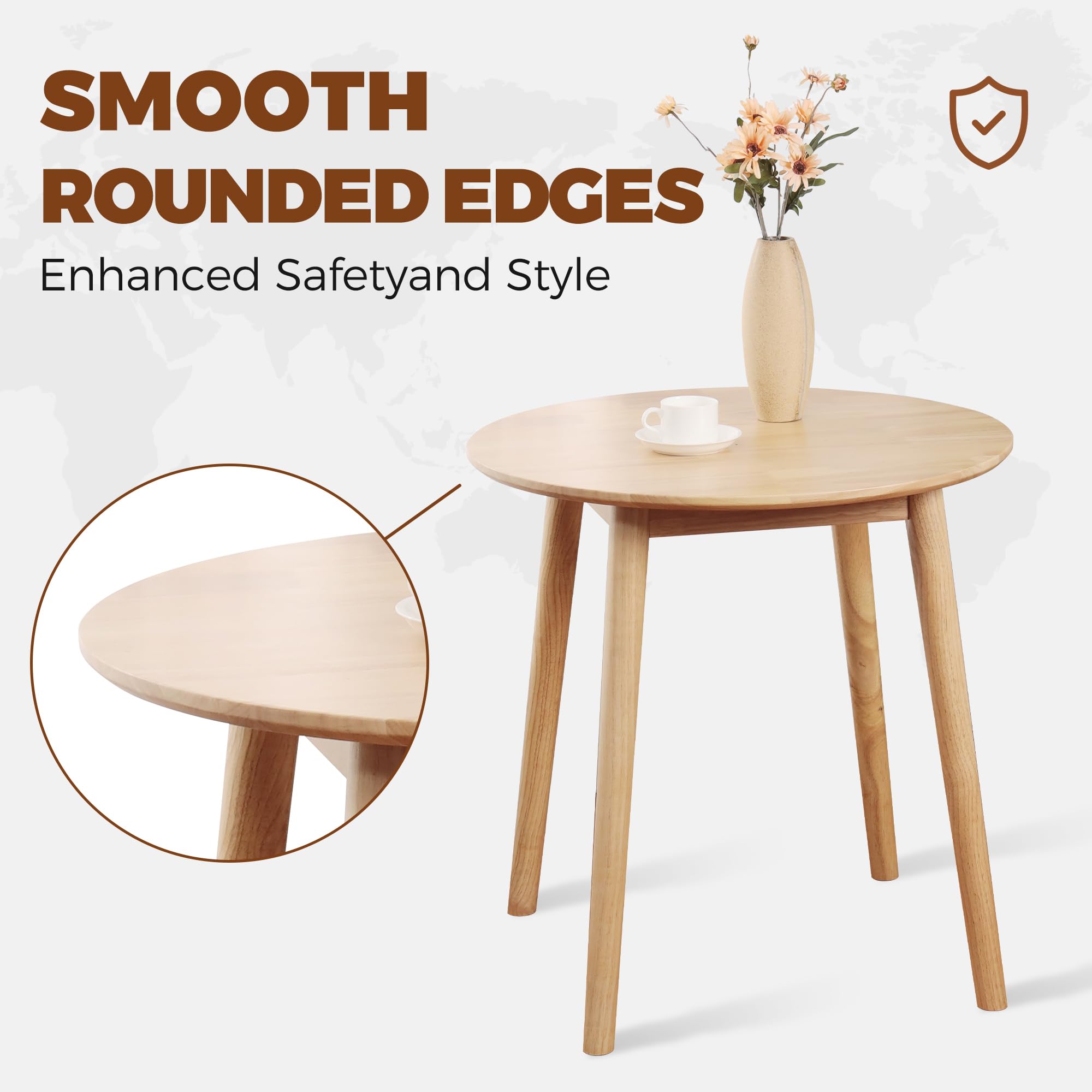 Tavolo Da Pranzo Rotondo OGMILL In Legno Di Gomma – 71,9 Cm, Stile Mid-century – Per 2/4 Persone, Marrone