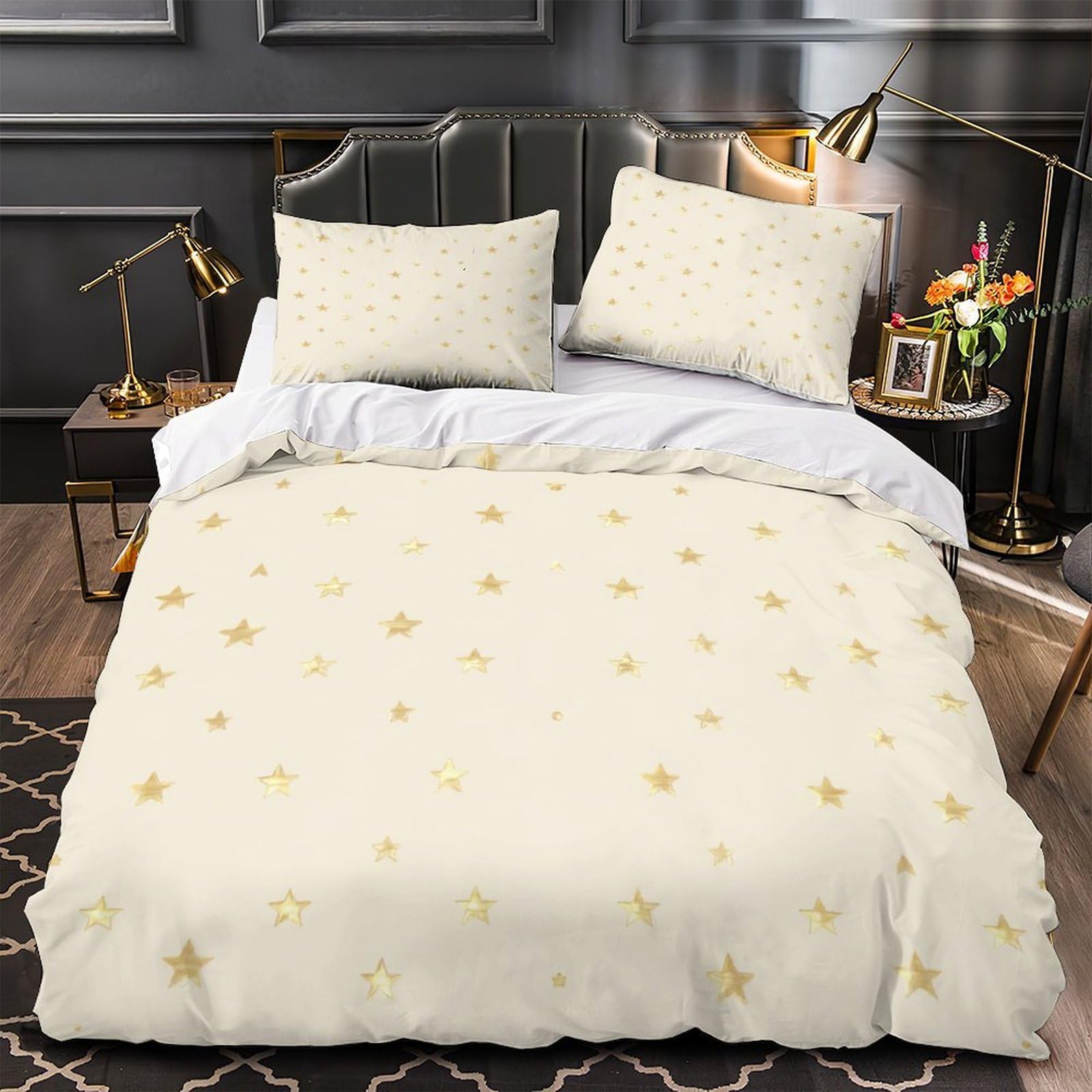 Housse de couette étoiles dorées pour une chambre de couple romantique