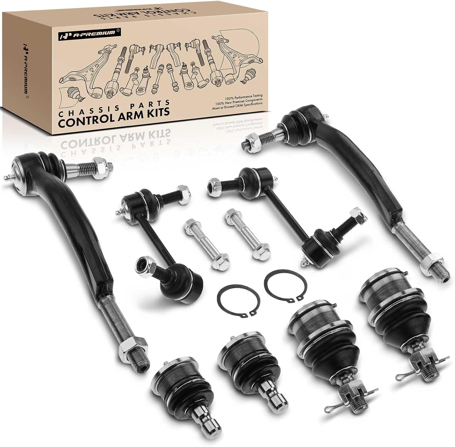 A-Premium Set of 8, Rear Sway Bar Link, Front Upper Lower Ball Joint, Outer Tie Rod End, Compatible with Chevrolet Trailblazer (EXT), SSR, GMC Envoy (XL/XUV), Buick Rainier, Isuzu Ascender, Saab 9-7x