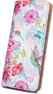 Ultra Slim Thin Leather Women Wallet Rfid Blocking Credit Card Holder Bifold Clutch (Flowers and Hummingbirds)