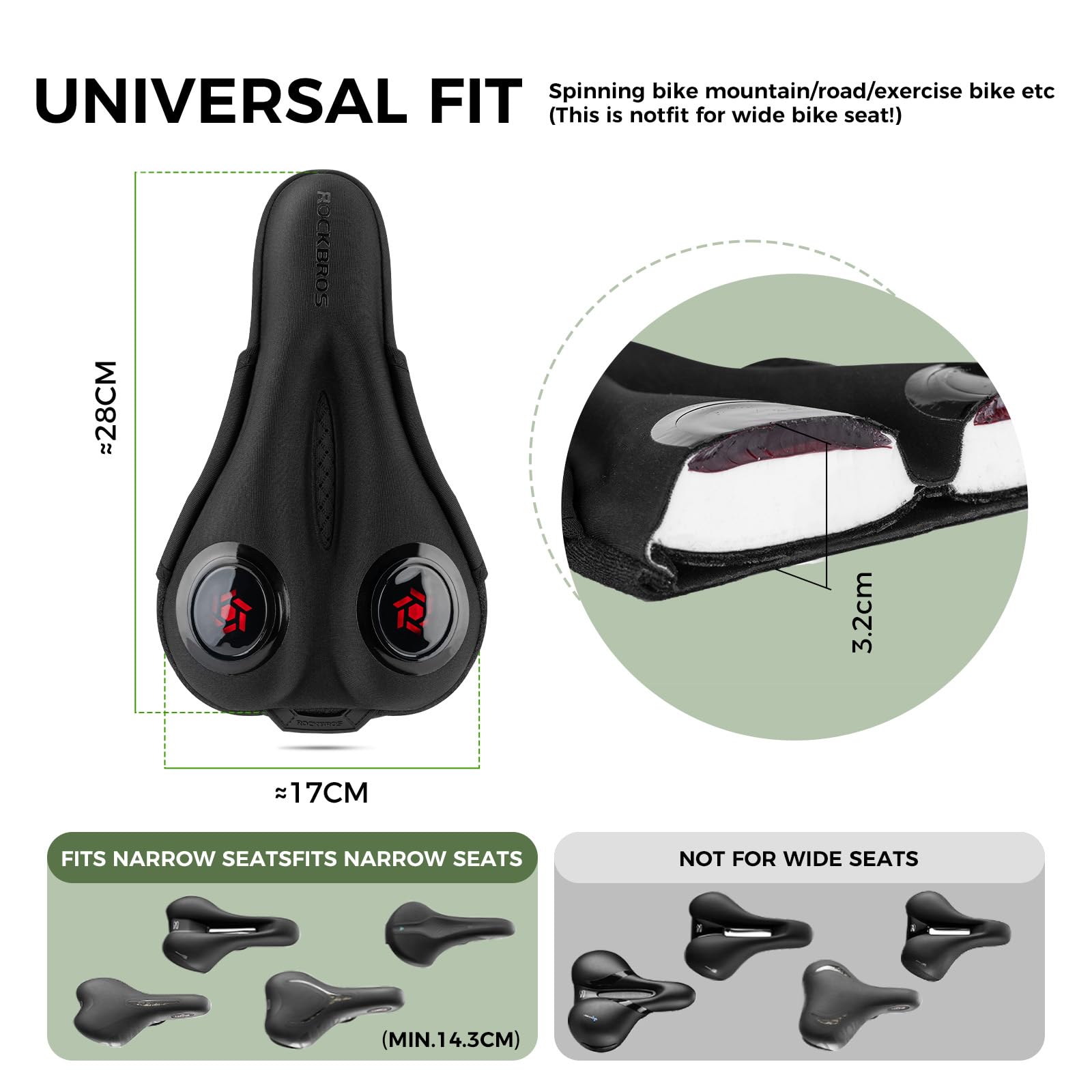 ROCKBROS Cubierta de Gel de Asiento Funda de Sillín Bicicleta MTB Montaña Carretera Suave con Funda Impermeable y Antipolvo Transpirable