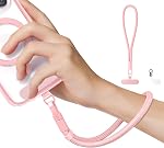 Minimalist Wrist Strap Phone Lanyard with Adjustable Drop-Proof Design, 7mm Reinforced Climbing Rope Material, 2 Phone Tether Tabs (Matching Metal and Rotatable Clear) - Ecru Beige
